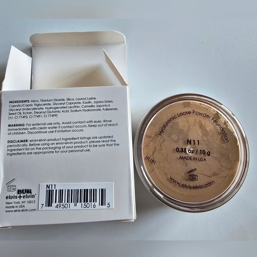 Elvis + Elvin Hyaluronic Loose Powder Foundation 0.35 oz Shade N11 NIB